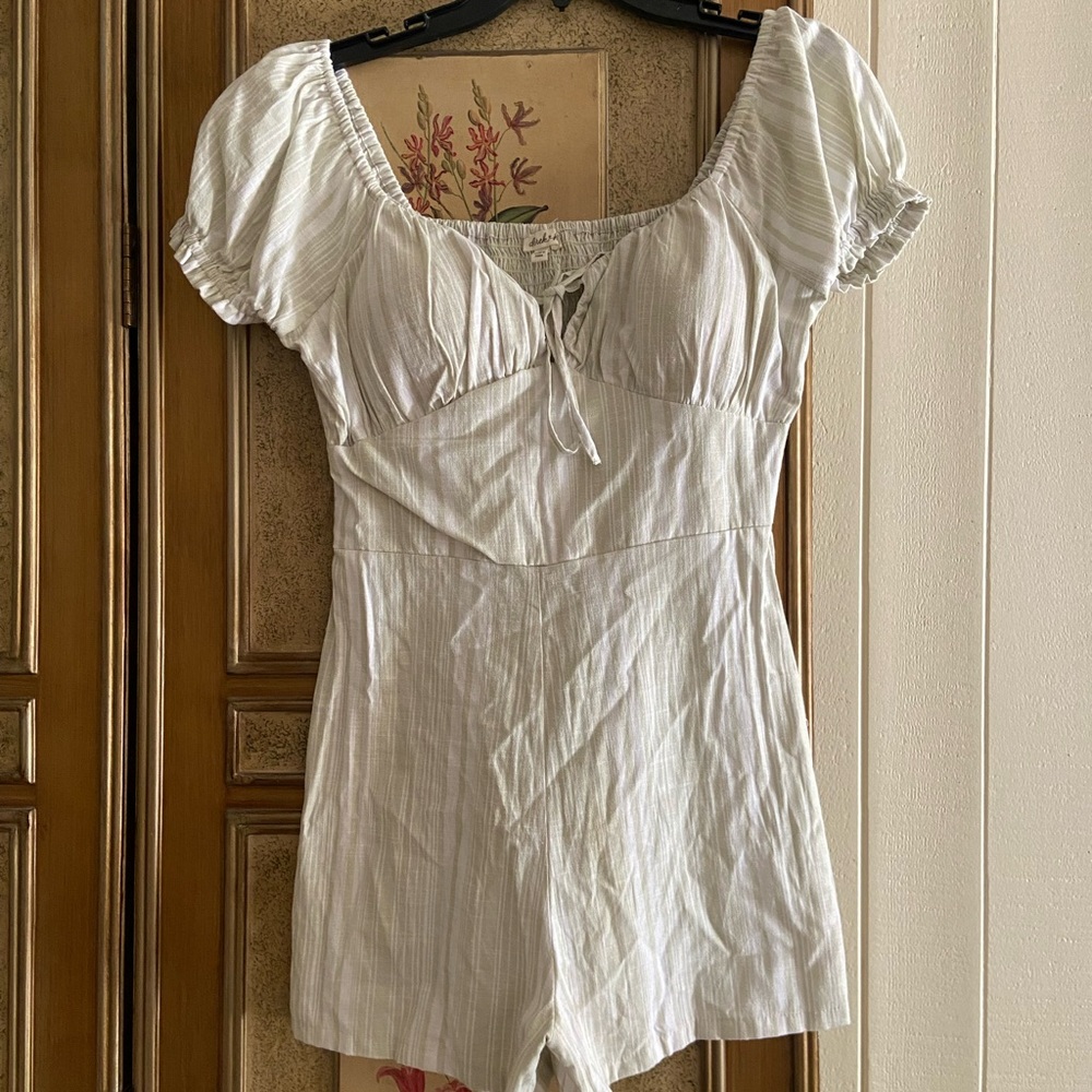 Striped Puff Sleeve Romper